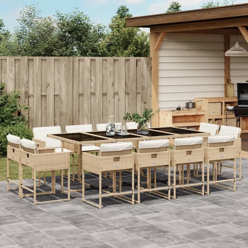vidaXL Set mobilier de grădină cu perne, 13 piese, bej, poliratan