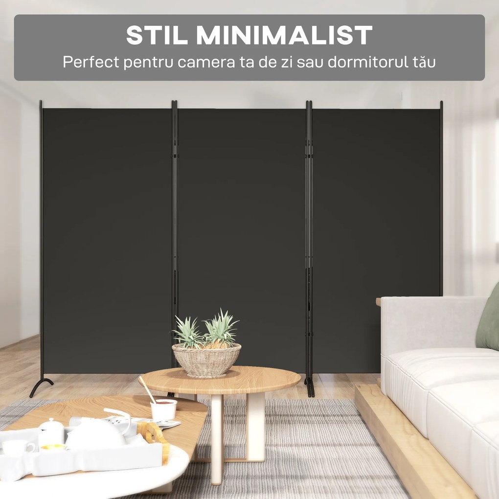 HOMCOM Paravan interior cu 3 panouri, separeu pliabil pentru spatii din metal si poliester, 253x50x182cm, bej | Aosom Romania