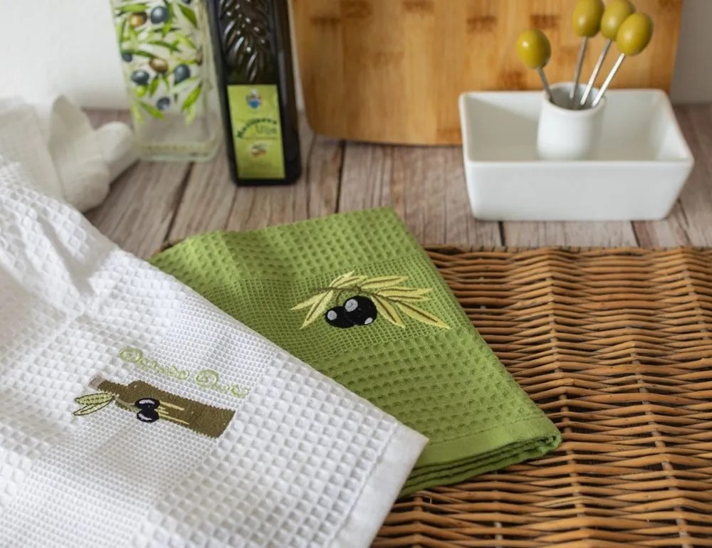 Prosoape de bucătărie waffle brodate cu motiv – Set de 2 bucăți