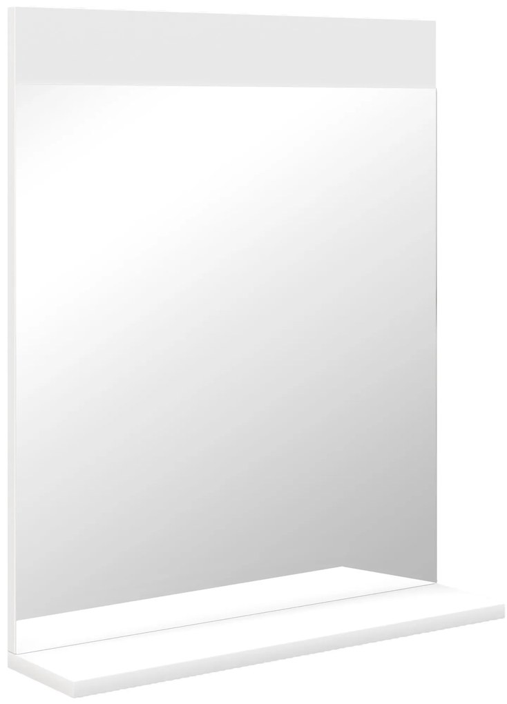 HOMCOM Oglindă de Baie pentru Perete în Stil Modern, Oglindă de Baie cu Raft, 50x12x60 cm, Alb | Aosom Romania
