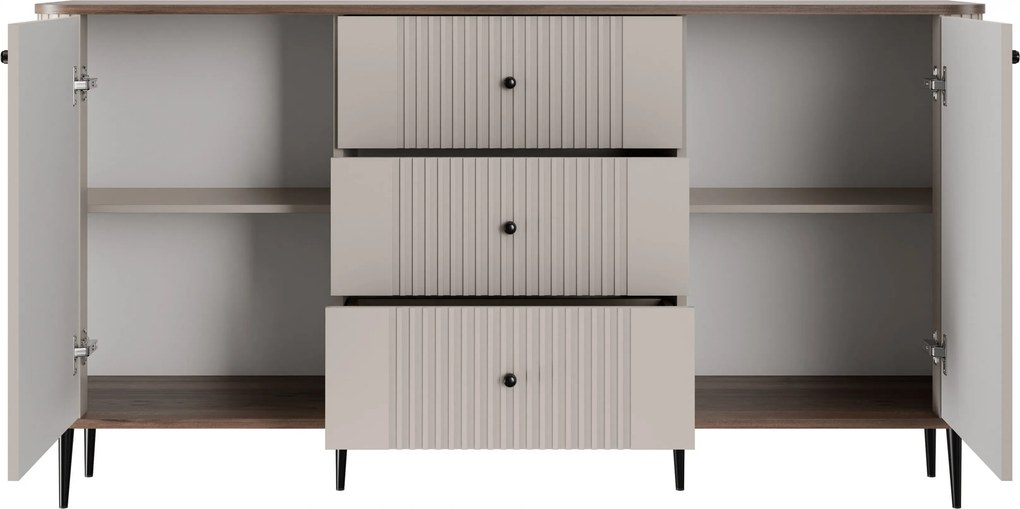 Comodă cu sertare pe picioare Vesper 160 cm - cașmir / nuc / picioare negre