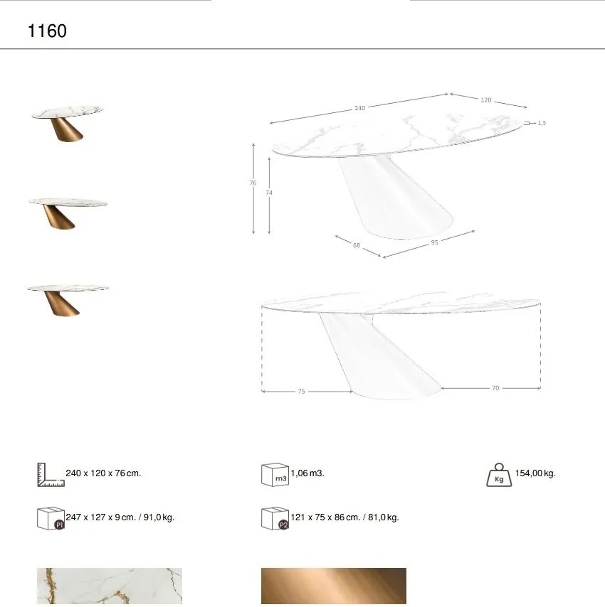 Masa ovala design LUX Marble 110x240cm