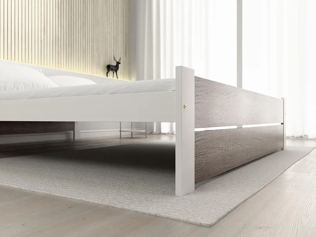 Pat dublu Culoare alb/stejar trufa, IKAROS DOUBLE 180 x 200 cm Saltele: Cu saltele Sommera 18 cm, Somiera pat: Cu lamele curbate