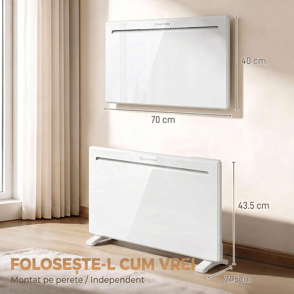 HOMCOM Convector Electric 1500 W, de Perete și Podea, Compatibil Alexa și Google Home, Alb | Aosom Romania