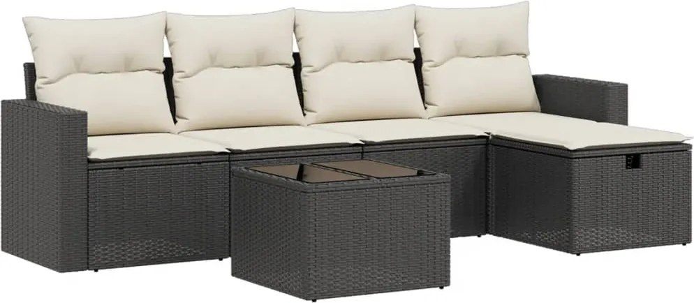 vidaXL Set mobilier de grădină cu perne, 6 piese, negru, poliratan