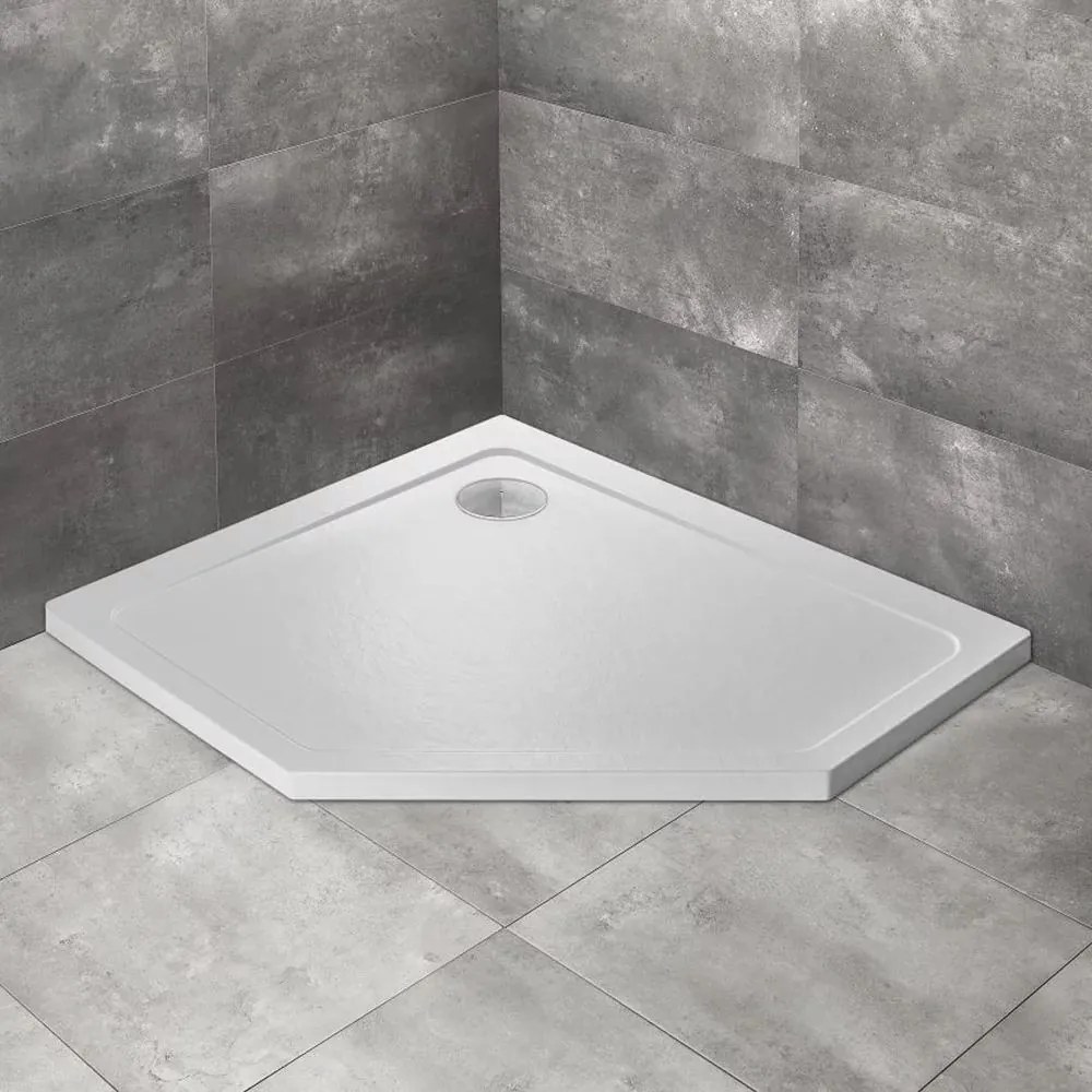 Cadita dus pentagonala Radaway Doros PT E Stone 100x80 cm acril alb stanga
