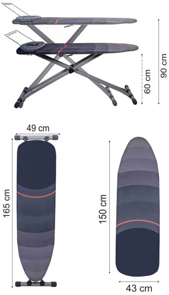 Masa de calcat Premium Harbinger® Ultraboard, Pentru fier si statie de calcat, Suprafata de calcare 43X150 cm, Inaltime ajustabila 60-90 cm,