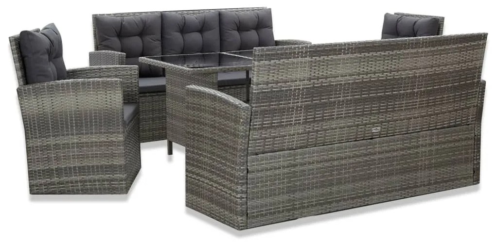 vidaXL Set mobilier de exterior cu perne, 5 piese, gri, poliratan