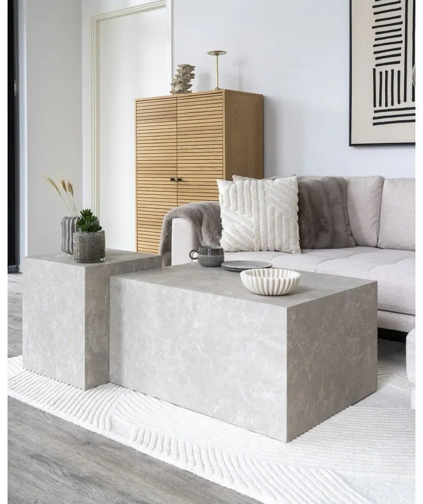 Măsuță de cafea bej cu aspect de marmură 60x80 cm Prague – House Nordic