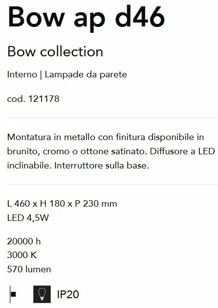 Aplica LED oglinda, tablou BOW AP D46 OTTONE