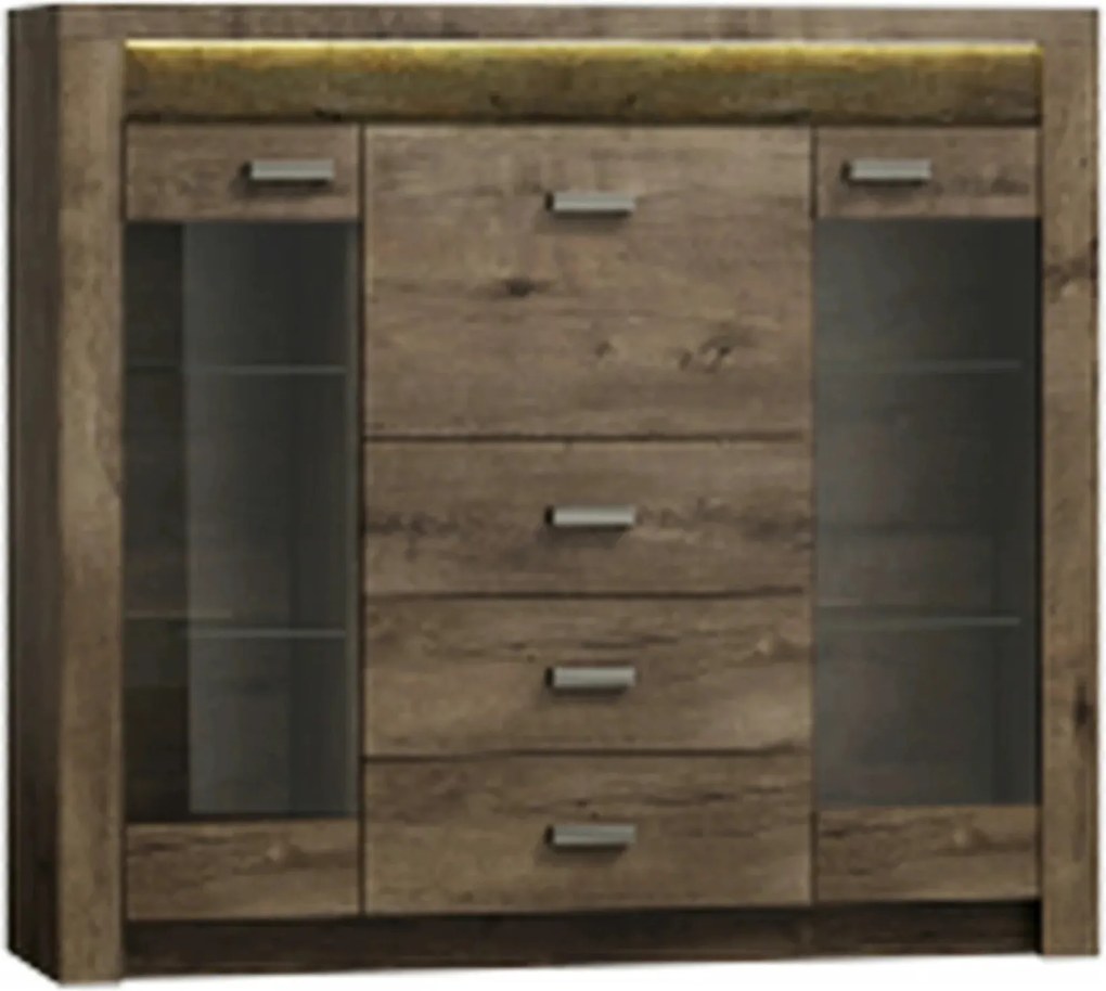 Vitrina INDIANAPOLIS I8, frasin inchis, PAL laminat/furnir ABS/metal,
