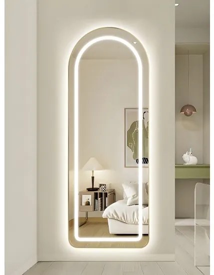 Oglinda LED Ovala 50x160 cm, Iluminare 3 Nuanțe, Touch Control & Design Premium Rama Gold