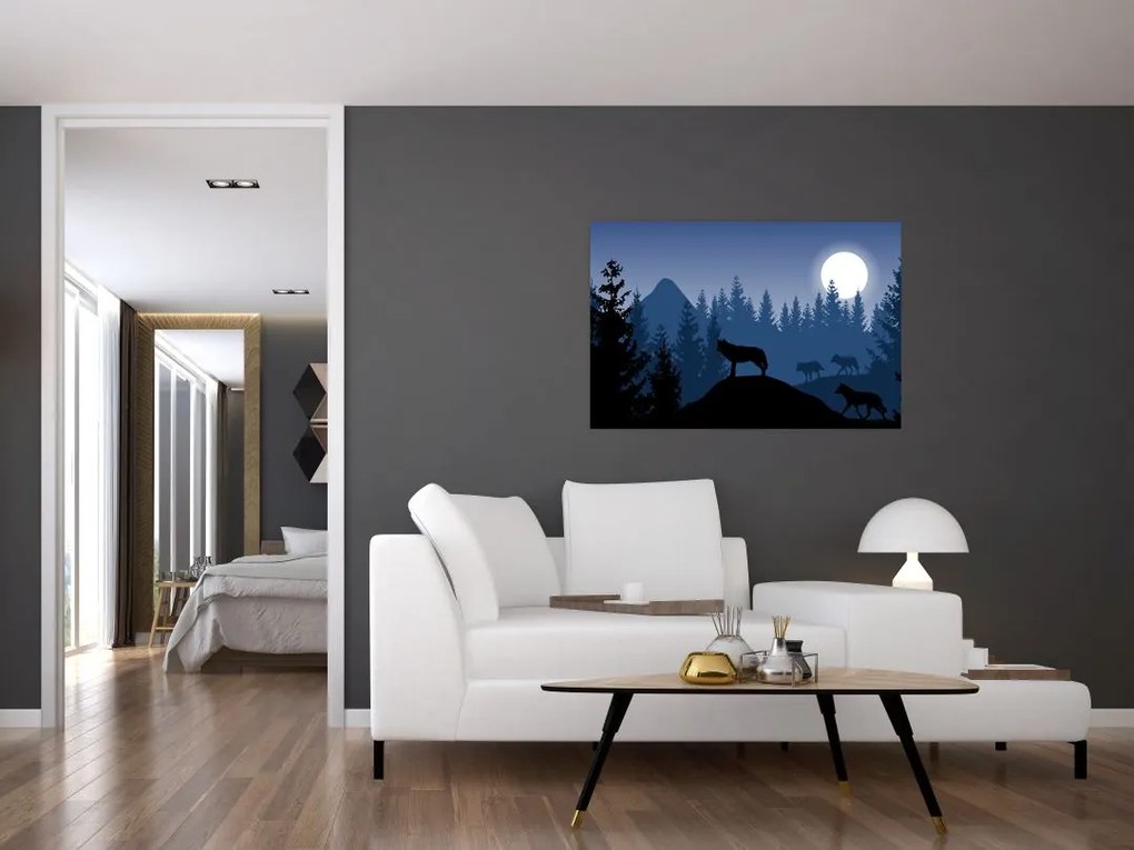Tablou - Haita de lupi sub lună plină (90x60 cm)