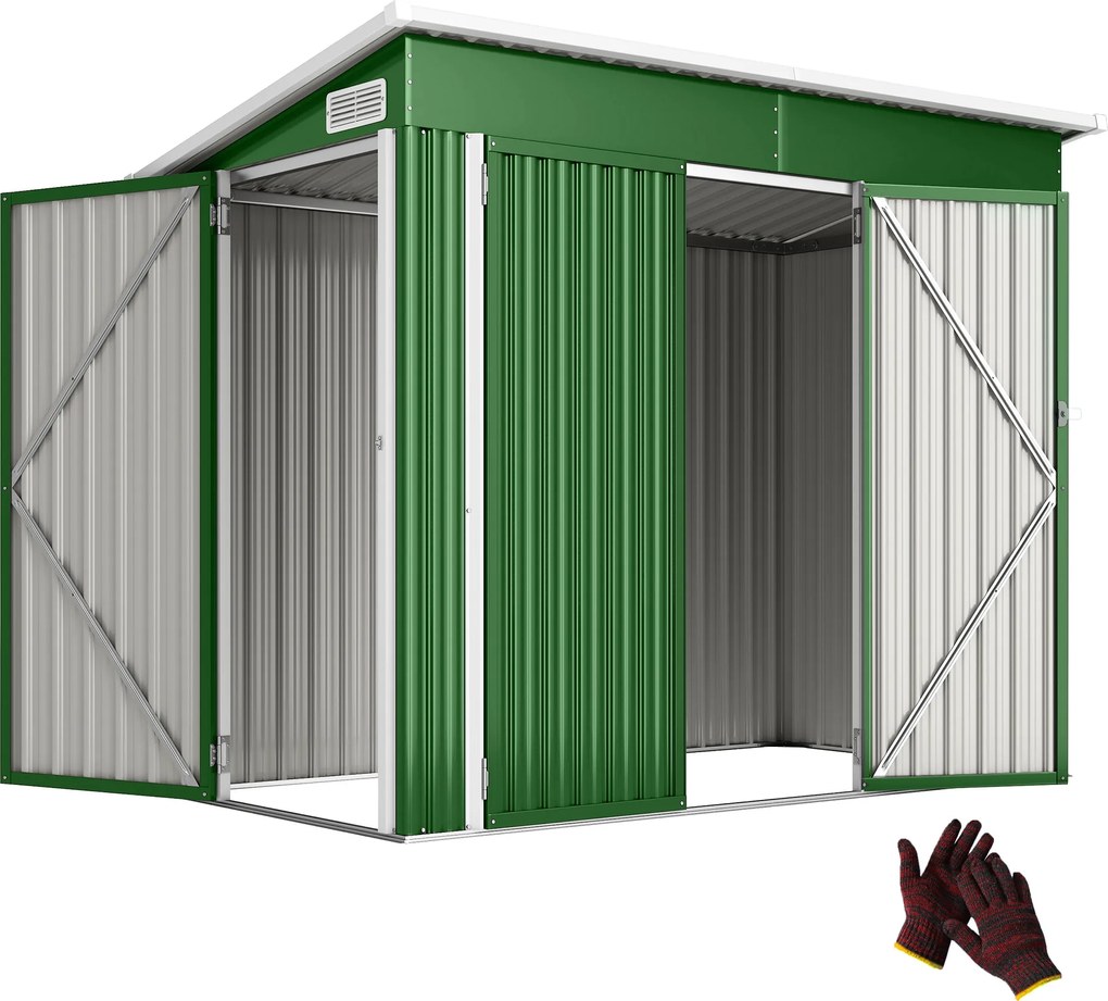 Outsunny Șopron de grădină exterior 2,7 m² 234x132x185 cm cu trei uși, încuietoare și fante de ventilație, verde | Aosom Romania