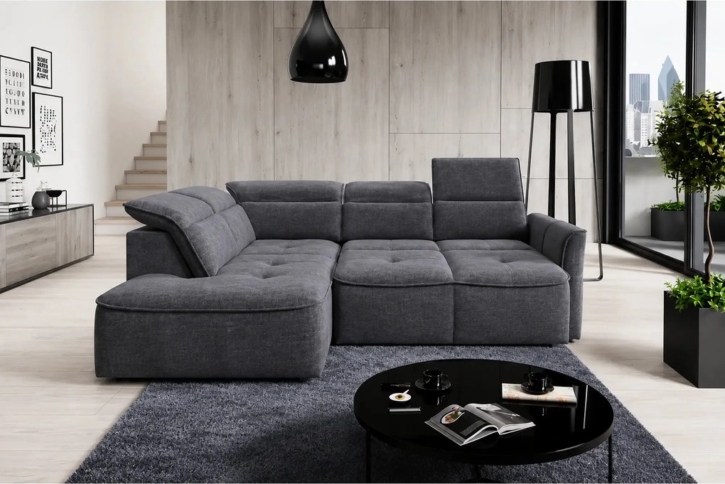 Coltar MURILLO L, sezlong stanga, stofa catifelata gri antracit - Whis