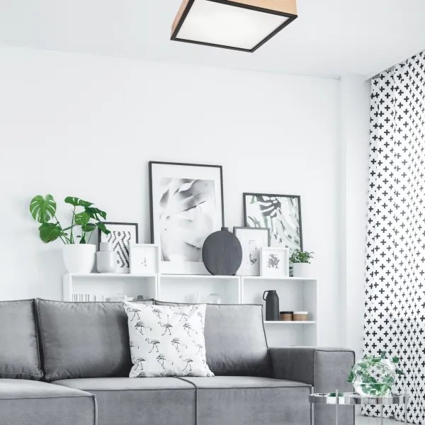 Plafonieră NATURAL SQUARE 4xE27/15W/230V 48x48 cm pin/negru