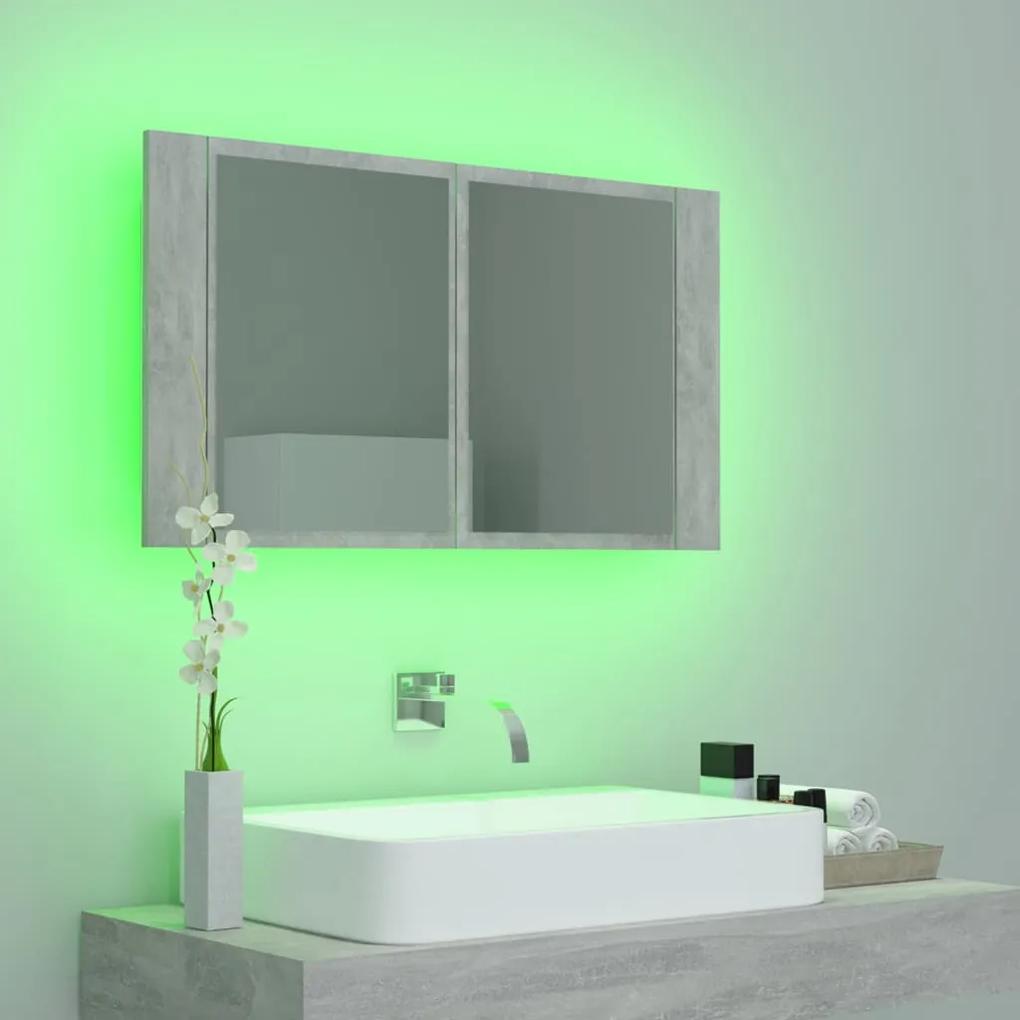 Dulap de baie cu oglinda si LED, gri beton, 80x12x45 cm Gri beton