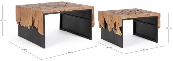 Set 2 masute de cafea negre din Lemn de Teak si metal, 80 - 60 cm, Grenada Bizzotto