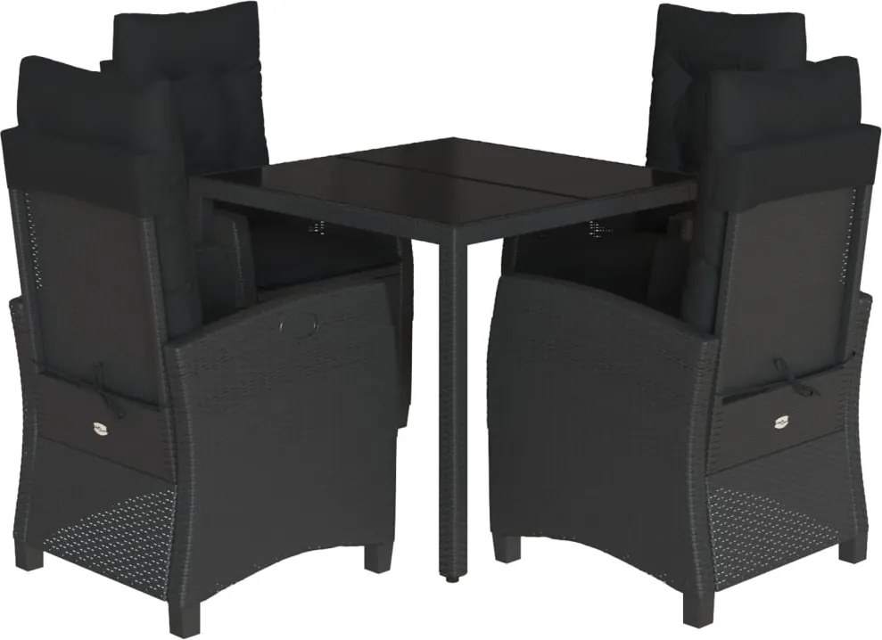 vidaXL Set mobilier de grădină cu perne, 5 piese, negru, poliratan