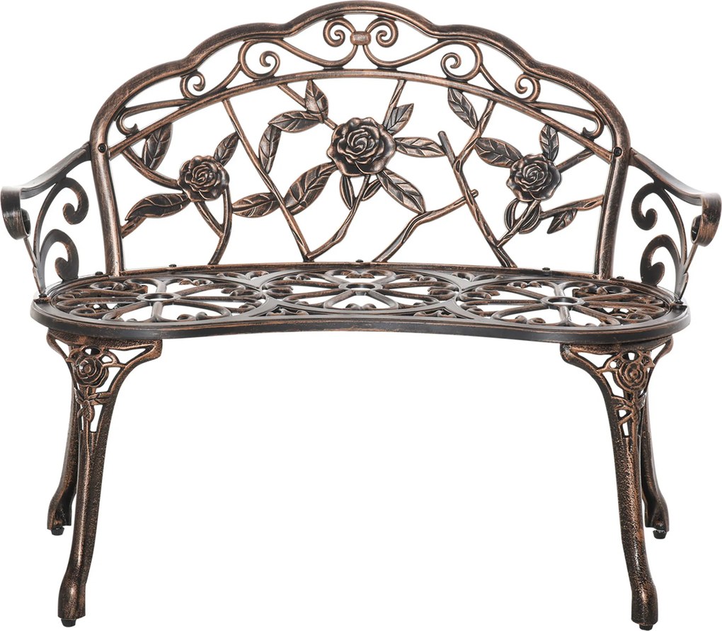 Outsunny Bancă de grădină 2 locuri din metal, bancă în stil retro, bancă de parc cu model floral 100 x 54 x 78 cm, Bronz | Aosom Romania