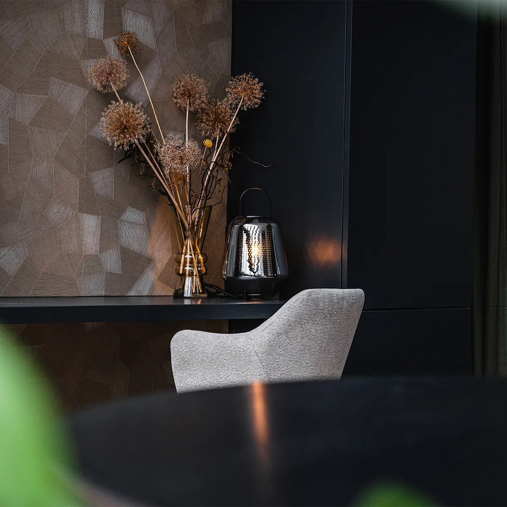 Lampă de masă Art Deco neagră cu sticlă fumurie 23 cm - Kevin