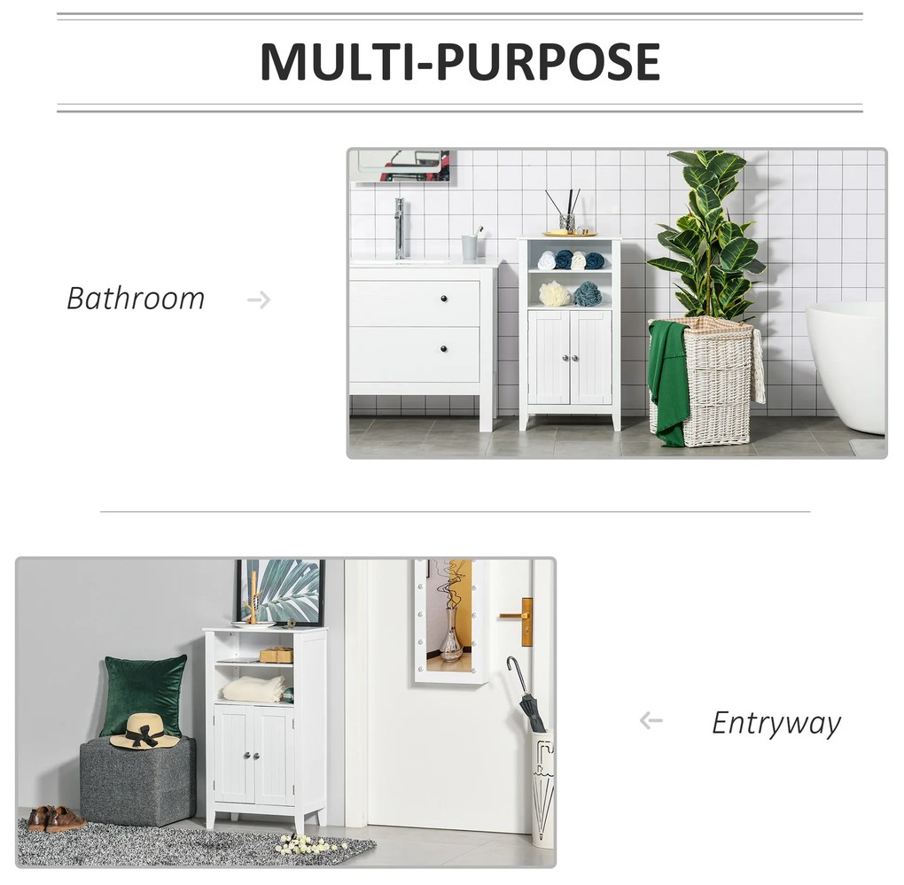 Kleankin Dulap Baie cu Rafturi Reglabile, Design Rezistent la Umiditate și Anti-Inclinare, 50x30x93 cm, Alb | Aosom Romania