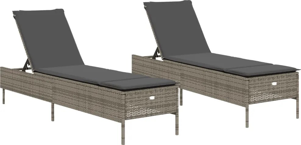 vidaXL Șezlonguri de plajă cu perne, 2 buc., gri deschis, poliratan