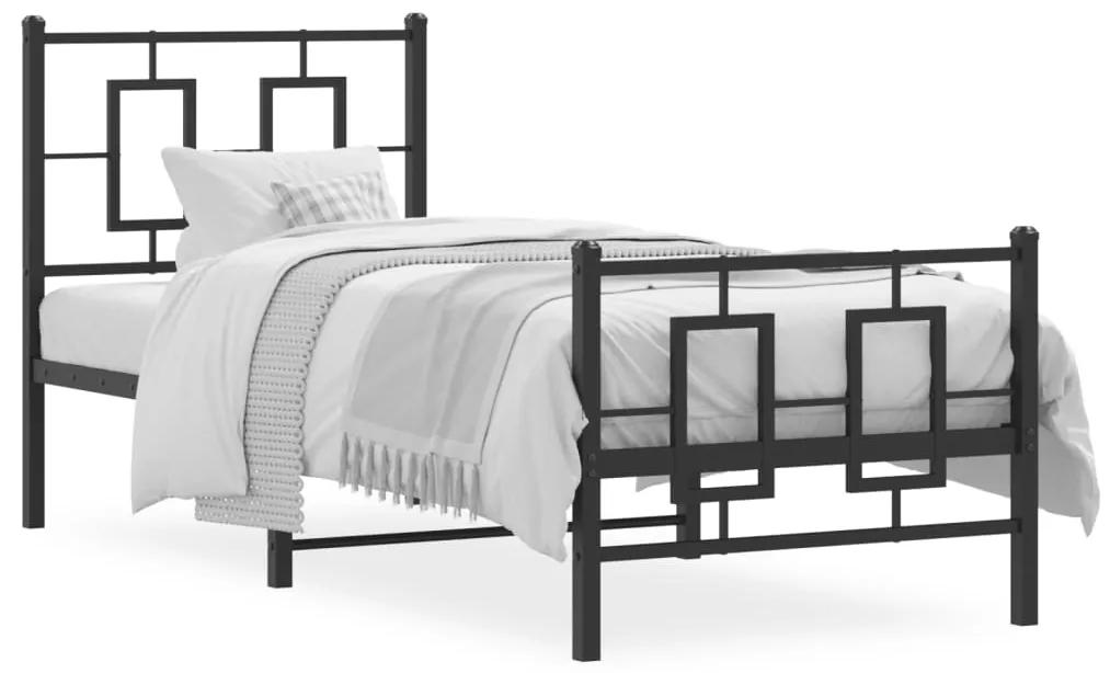 374249 vidaXL Cadru pat metalic cu tăblii de cap/picioare, negru, 75x190 cm