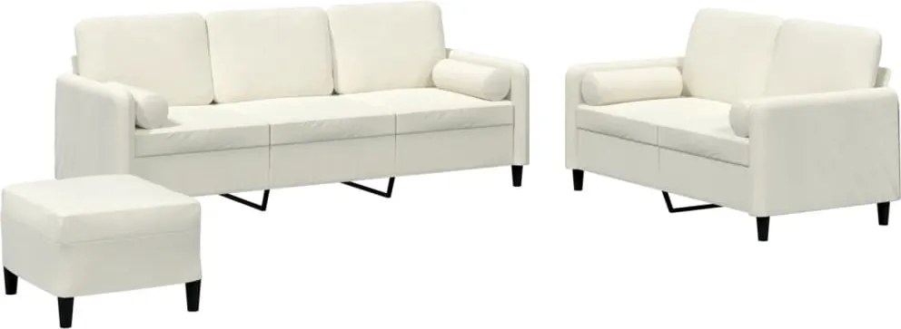 vidaXL Set de canapele cu perne, 3 piese, crem, catifea