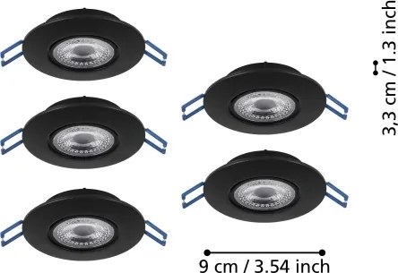 Eglo 300189 - Set 5x spoturi LED încastrate GEDREZ, 4,9 W, 230 V, Ø 9 cm, negru