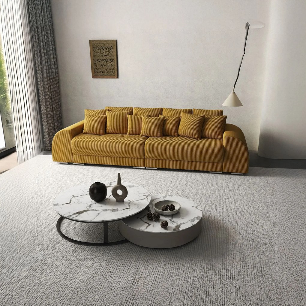 Canapea extensibilă dumonde cu 2 lăzi de depozitare si sezut confortabil din spuma high-density, Verona Zoom Mustar 310x100 cm