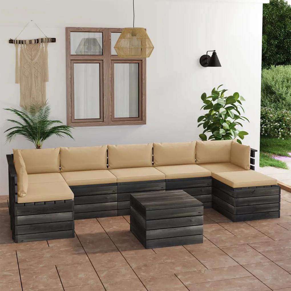3062022 vidaXL Set mobilier grădină paleți, cu perne, 8 piese, lemn masiv pin