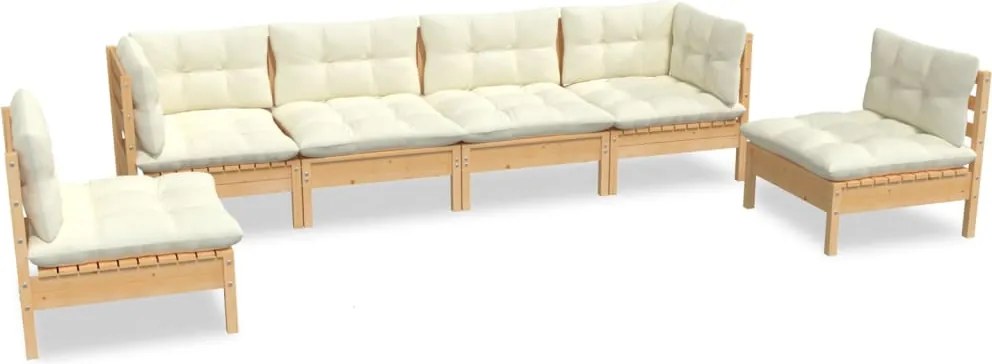 vidaXL Set mobilier grădină cu perne crem, 6 piese, lemn masiv de pin
