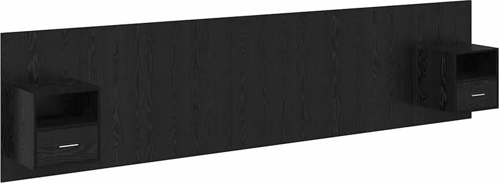 vidaXL Tăblie cu Noptieră cu sertar 3 pcs Stejar Negru Lemn compozit