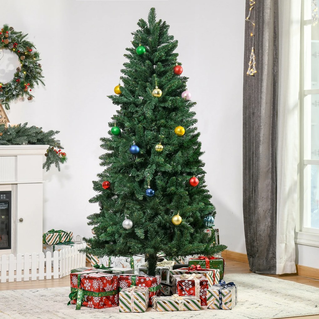 Brad de Craciun artificial rabatabil cu baza detasabila, 724 ramuri, din PVC si otel, decoratiuni de Craciun HOMCOM | Aosom RO