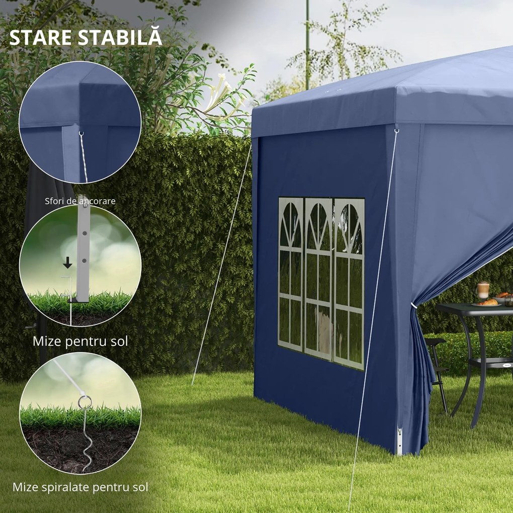 Outsunny Foisor de gradina pliabil din otel si tesatura Oxford cu funii si cuie incluse, 2,95x2,95x2,58 m, alb | AOSOM RO