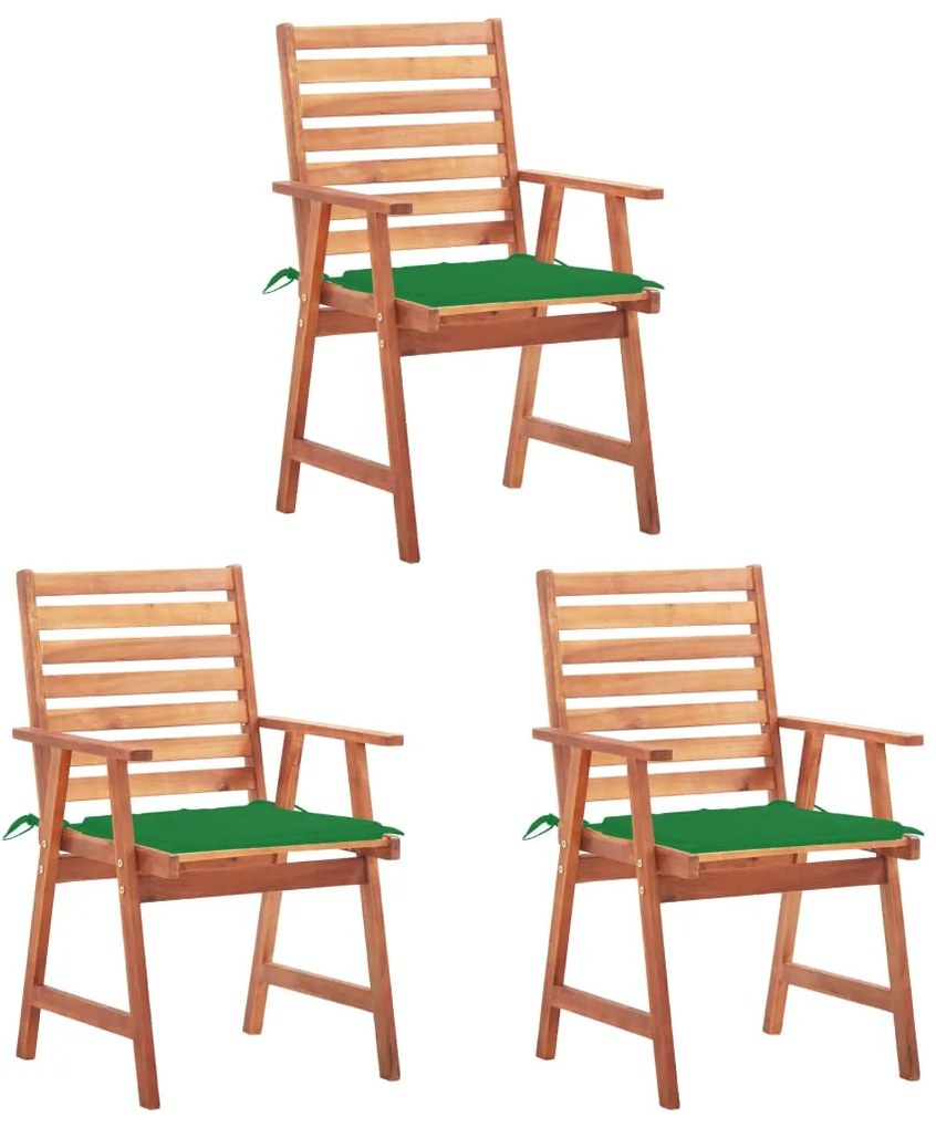 vidaXL Scaune de masă exterior, 3 buc., cu perne, lemn masiv acacia