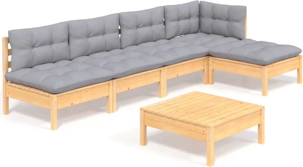 vidaXL Set mobilier grădină cu perne gri, 6 piese, lemn de pin