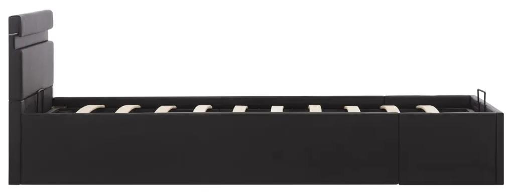 Cadru pat hidraulic cu lada LED negru 90x200 cm piele ecologica Negru, 90 x 200 cm