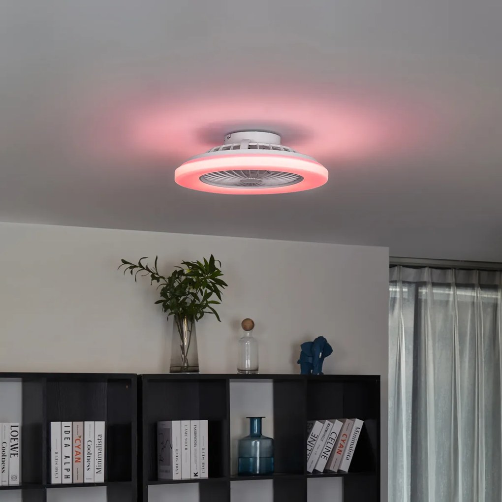 Ventilator de tavan alb 48,5 cm, inclusiv LED RGB reglabil cu telecomandă - Clemo