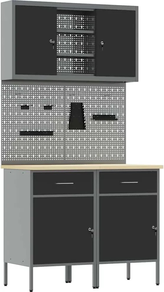 vidaXL Set de dulapuri de lucru cu sertar cu raft Manual 8 pcs Gri