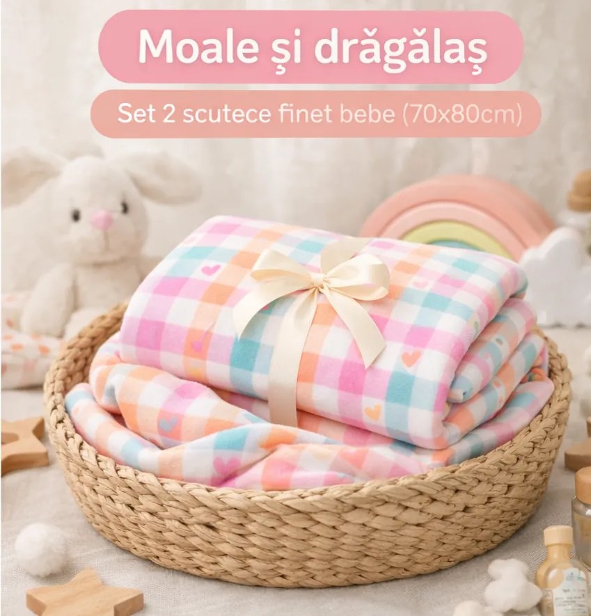 Set 2 scutece finet 100% bumbac pentru bebelusi ,   70A 80 cm ,   Little Sunshine