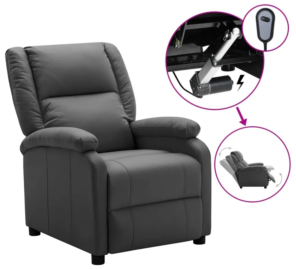 Fotoliu rabatabil electric, antracit, piele ecologică
