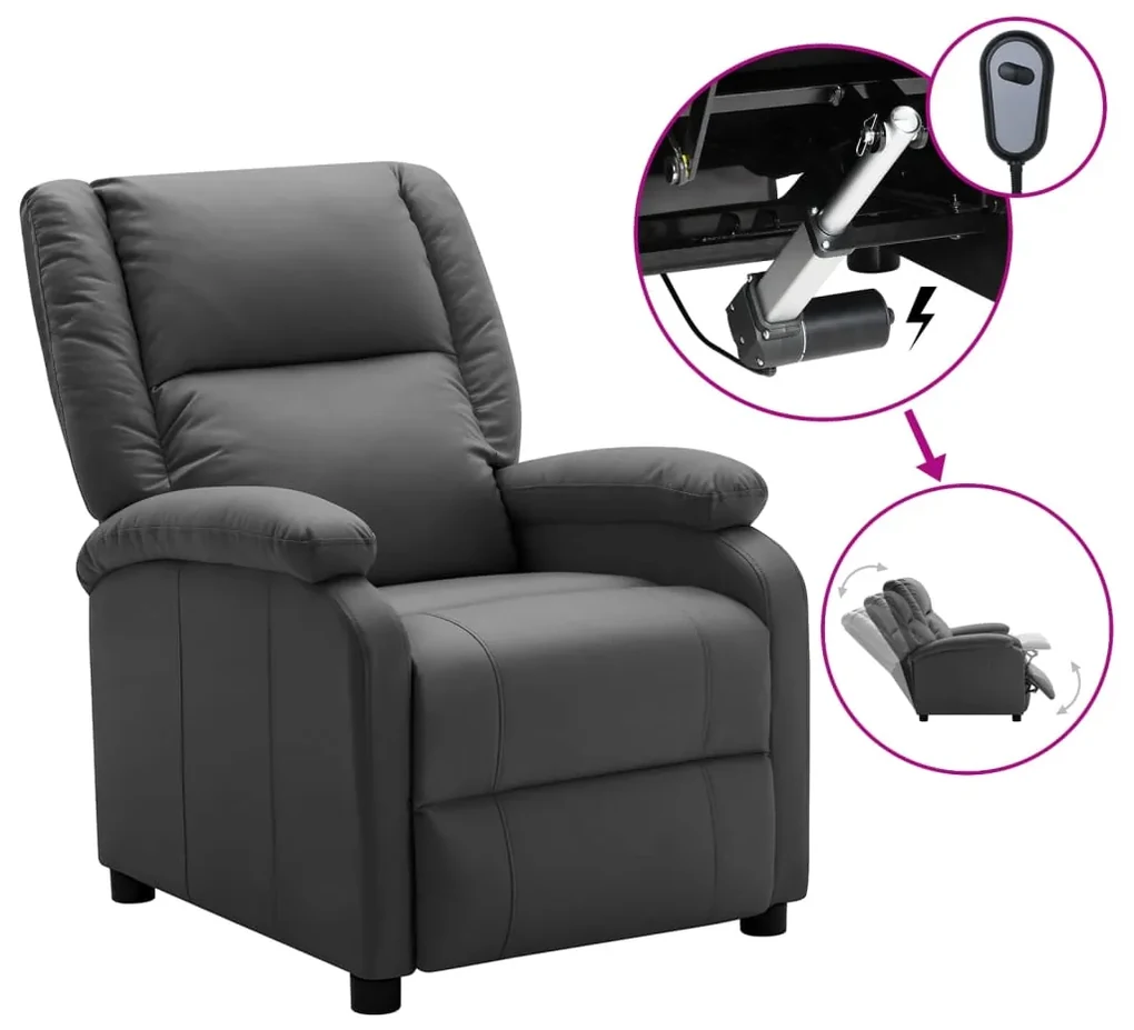 Fotoliu rabatabil electric, antracit, piele ecologică
