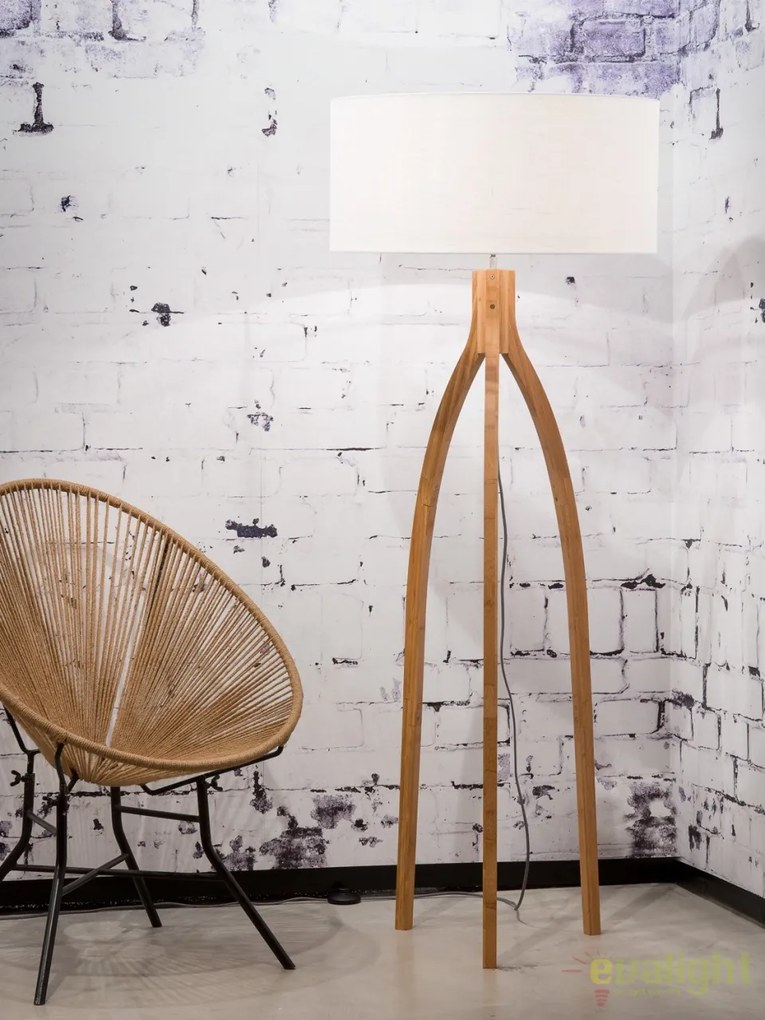 Lampadar cu trepied, realizat din materiale naturale, durabile si ecologice, Annapurna alb