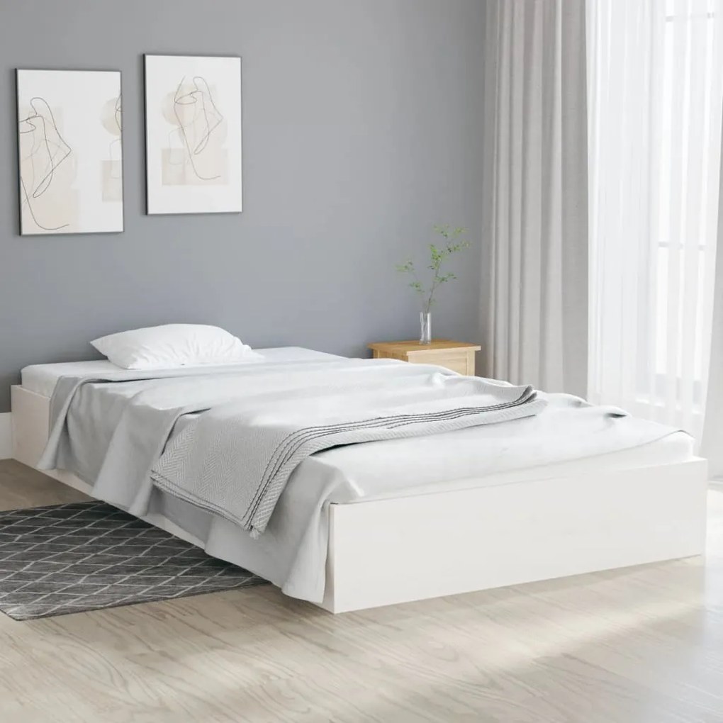 820053 vidaXL Cadru de pat, alb, 100x200 cm, lemn masiv