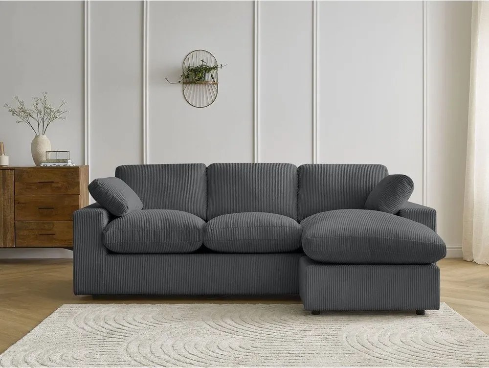 Colțar gri închis cu tapițerie din catifea reiată Belair – Bobochic Paris