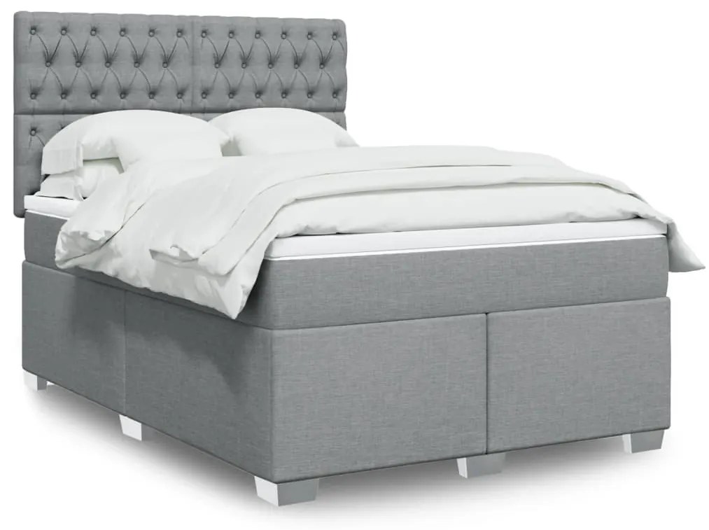 vidaXL Pat continental cu saltea, gri deschis, 160x200 cm, textil