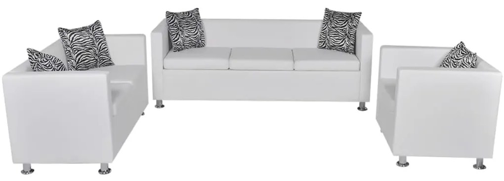 272181 vidaXL Set canapele 3 și 2 locuri și fotoliu, alb, piele artificială