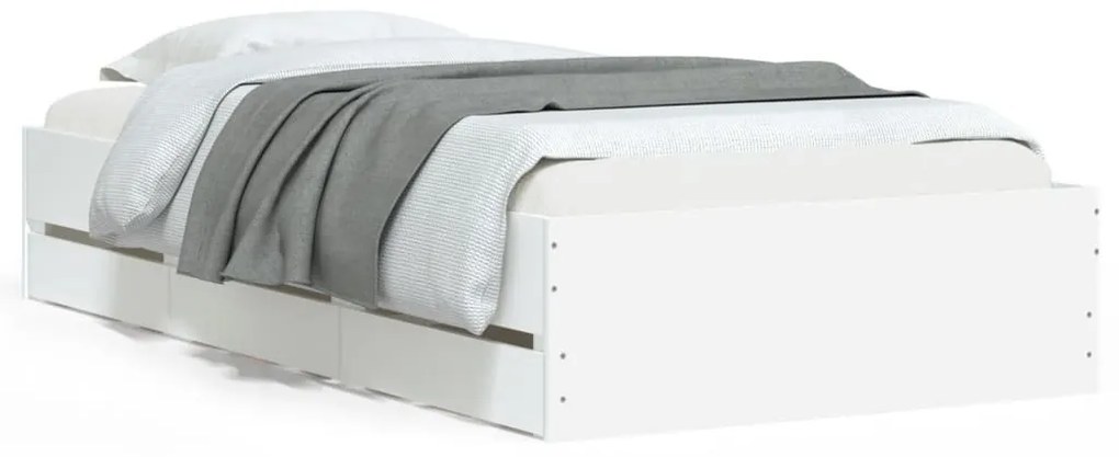 3207294 vidaXL Cadru de pat cu sertare, alb, 90x200 cm, lemn prelucrat